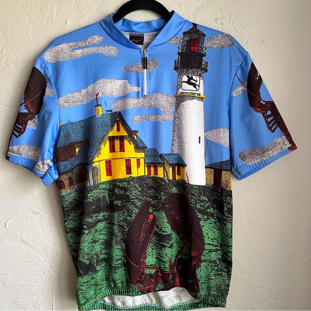 Giordana Maine Lobster Large Pullover 1/4 Zip Cycling Jersey Shirt Short Sleeve